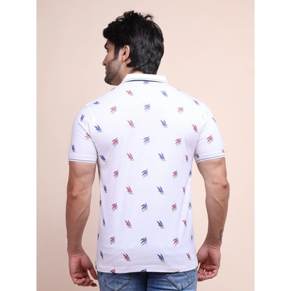 PKRKART Men's Casual Cotton Printed Polo Neck Half Sleeve T-Shirt (White)
