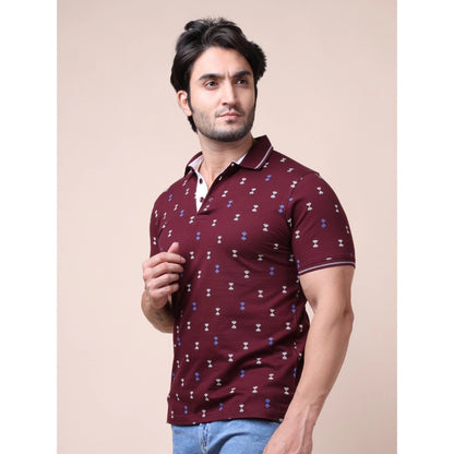 PKRKART Men's Casual Cotton Printed Polo Neck Half Sleeve T-Shirt (Plum)