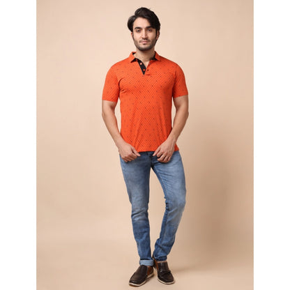 PKRKART Men's Casual Cotton Printed Polo Neck Half Sleeve T-Shirt (Rust)