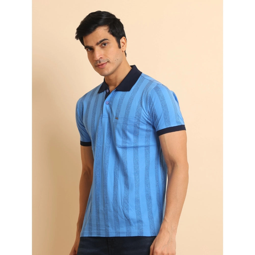 PKRKART Men's Casual Cotton Printed Polo Neck Half Sleeve T-Shirt (LightBlue)