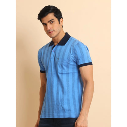 PKRKART Men's Casual Cotton Printed Polo Neck Half Sleeve T-Shirt (LightBlue)