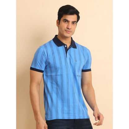 PKRKART Men's Casual Cotton Printed Polo Neck Half Sleeve T-Shirt (LightBlue)