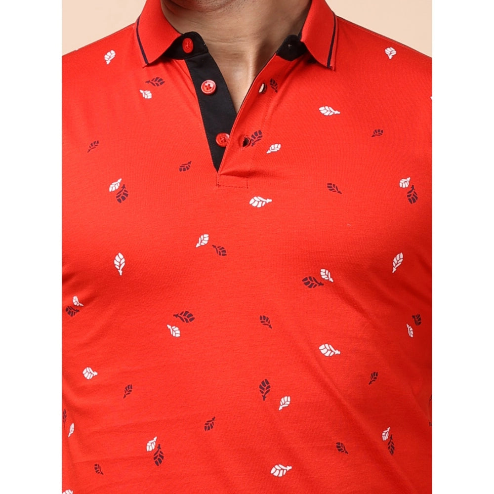 PKRKART Men's Casual Cotton Printed Polo Neck Half Sleeve T-Shirt (Red)