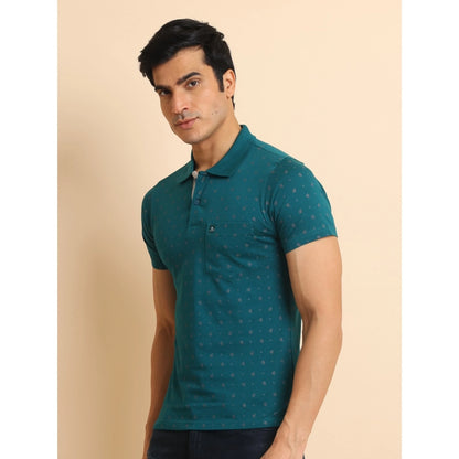 PKRKART Men's Casual Cotton Printed Polo Neck Half Sleeve T-Shirt (Green)