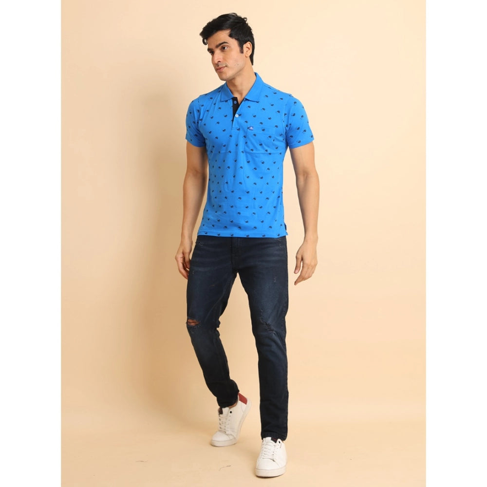 PKRKART Men's Casual Cotton Printed Polo Neck Half Sleeve T-Shirt (Blue)