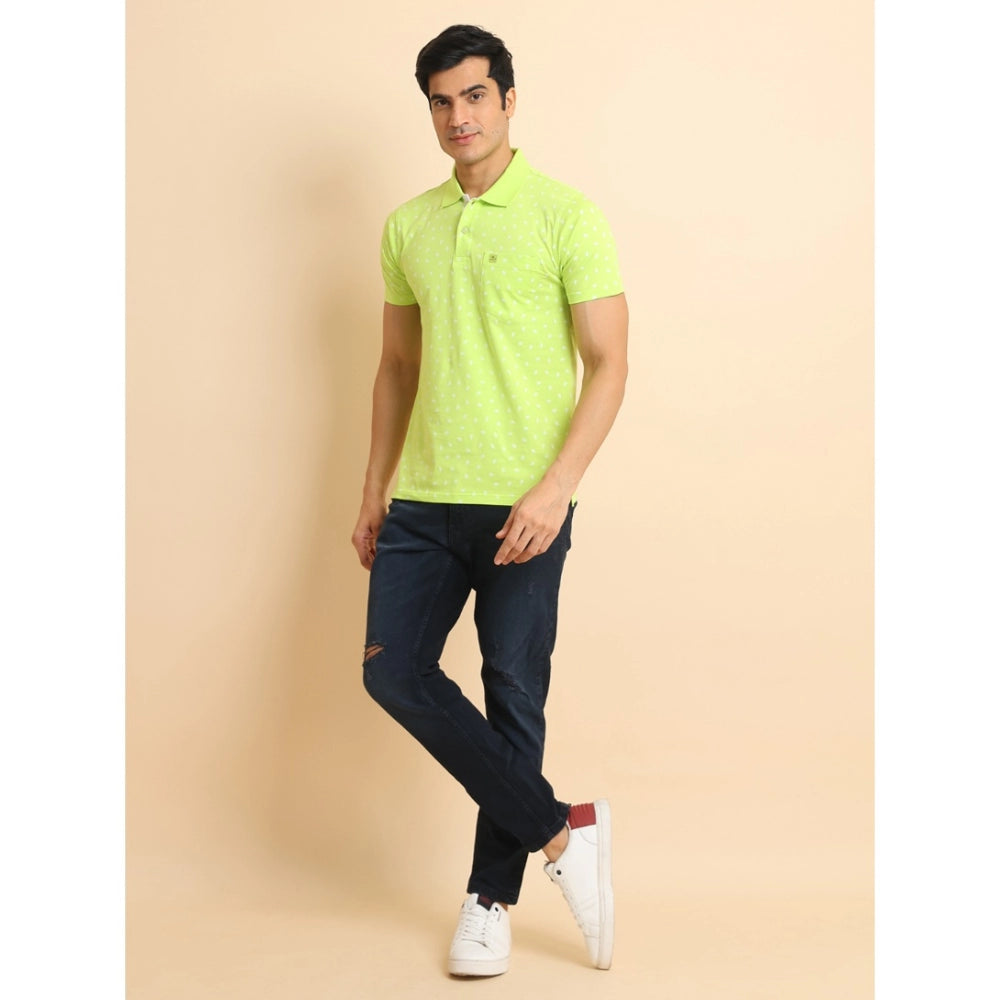 PKRKART Men's Casual Cotton Printed Polo Neck Half Sleeve T-Shirt (Green)