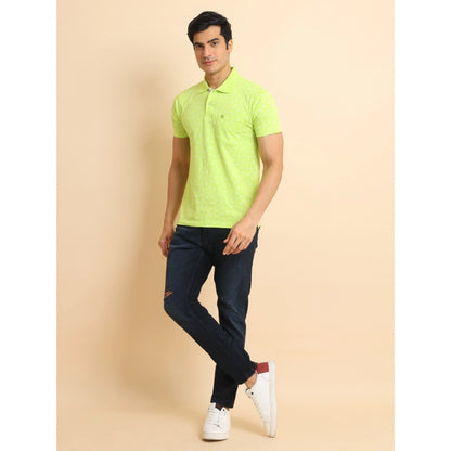 PKRKART Men's Casual Cotton Printed Polo Neck Half Sleeve T-Shirt (Green)