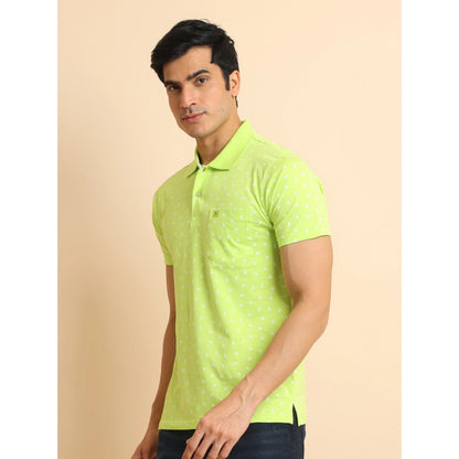 PKRKART Men's Casual Cotton Printed Polo Neck Half Sleeve T-Shirt (Green)