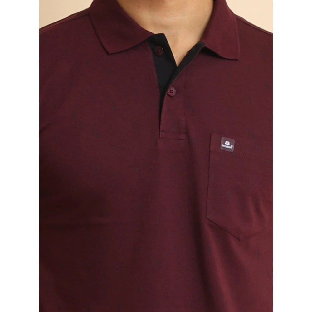 PKRKART Men's Casual Cotton Printed Polo Neck Half Sleeve T-Shirt (Wine)