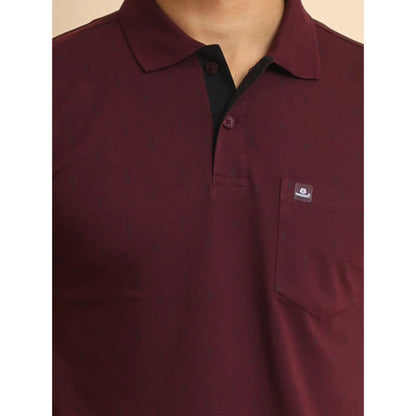 PKRKART Men's Casual Cotton Printed Polo Neck Half Sleeve T-Shirt (Wine)