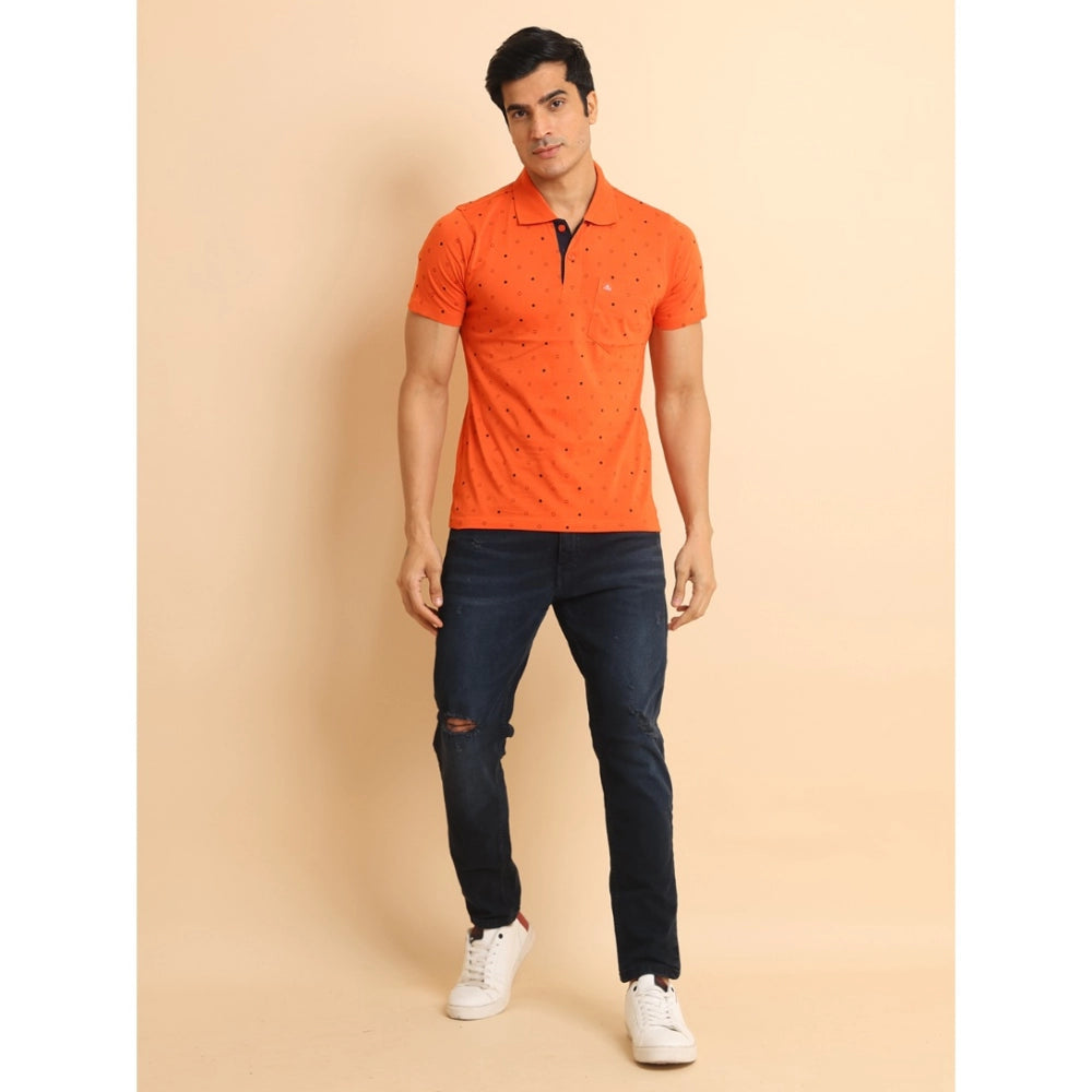 PKRKART Men's Casual Cotton Printed Polo Neck Half Sleeve T-Shirt (Rust)