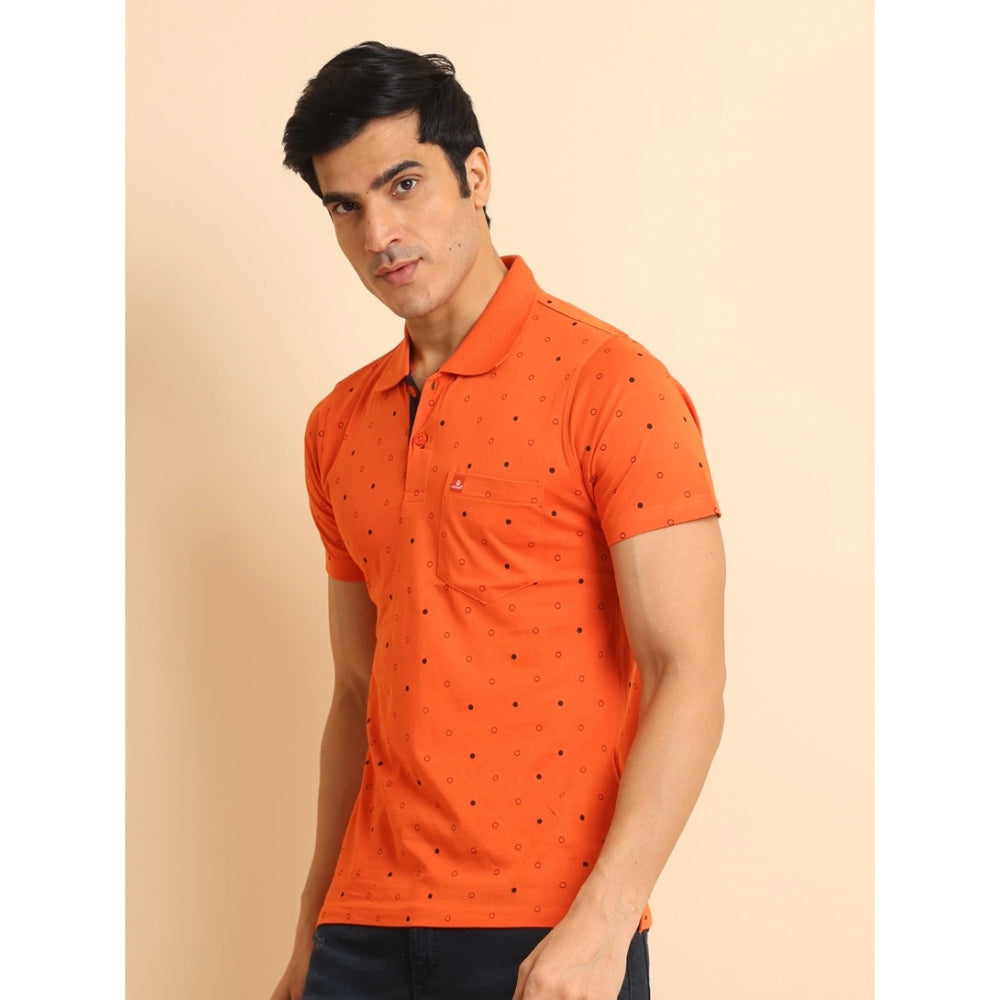 PKRKART Men's Casual Cotton Printed Polo Neck Half Sleeve T-Shirt (Rust)