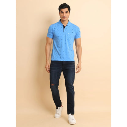 PKRKART Men's Casual Cotton Printed Polo Neck Half Sleeve T-Shirt (Blue)