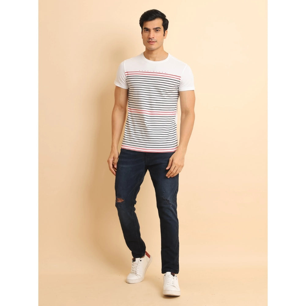 PKRKART Men's Casual Cotton Printed Round Neck Half Sleeve T-Shirt (White)