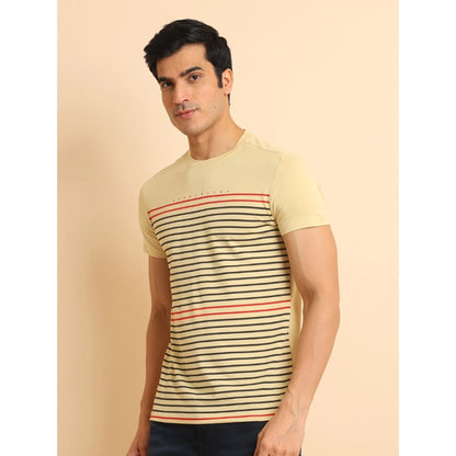PKRKART Men's Casual Cotton Printed Round Neck Half Sleeve T-Shirt (Beige)