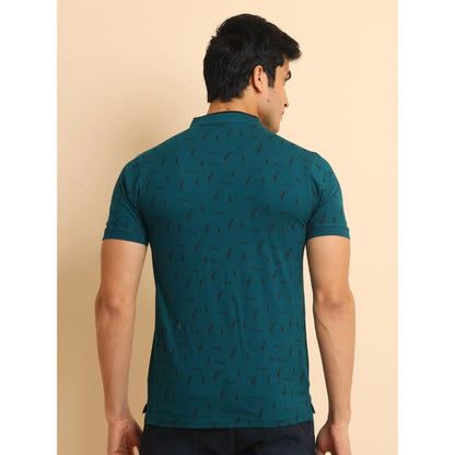 PKRKART Men's Casual Cotton Printed Mandarin Collar Half Sleeve T-Shirt (Green)