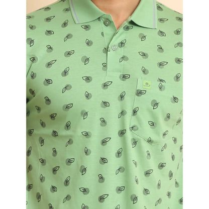 PKRKART Men's Casual Cotton Printed Polo Neck Half Sleeve T-Shirt (Light Green)