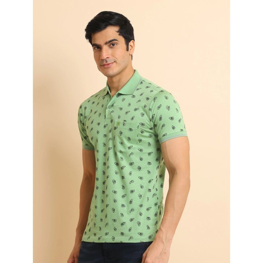 PKRKART Men's Casual Cotton Printed Polo Neck Half Sleeve T-Shirt (Light Green)