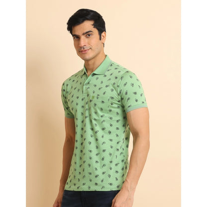 PKRKART Men's Casual Cotton Printed Polo Neck Half Sleeve T-Shirt (Light Green)
