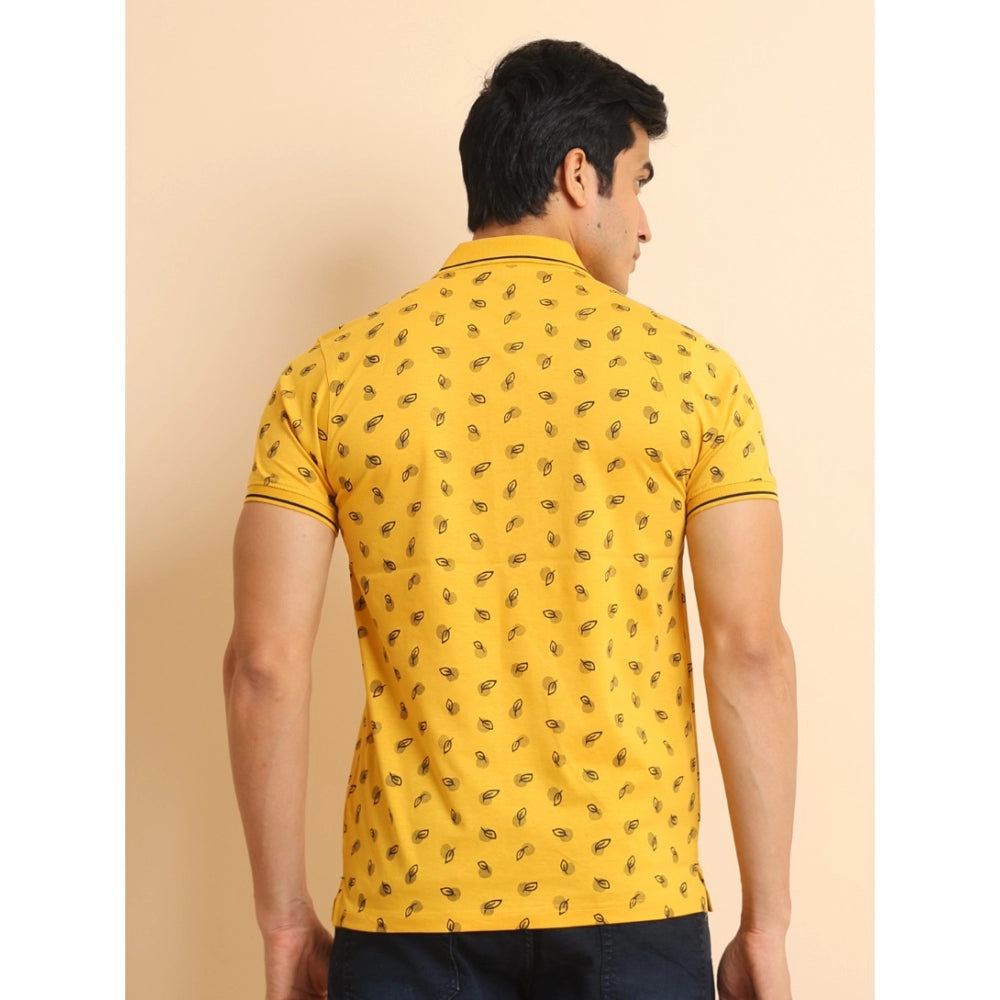 PKRKART Men's Casual Cotton Printed Polo Neck Half Sleeve T-Shirt (Mustard)