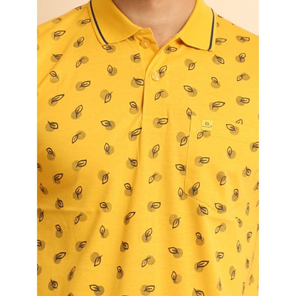 PKRKART Men's Casual Cotton Printed Polo Neck Half Sleeve T-Shirt (Mustard)
