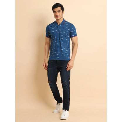 PKRKART Men's Casual Cotton Printed Polo Neck Half Sleeve T-Shirt (Blue)