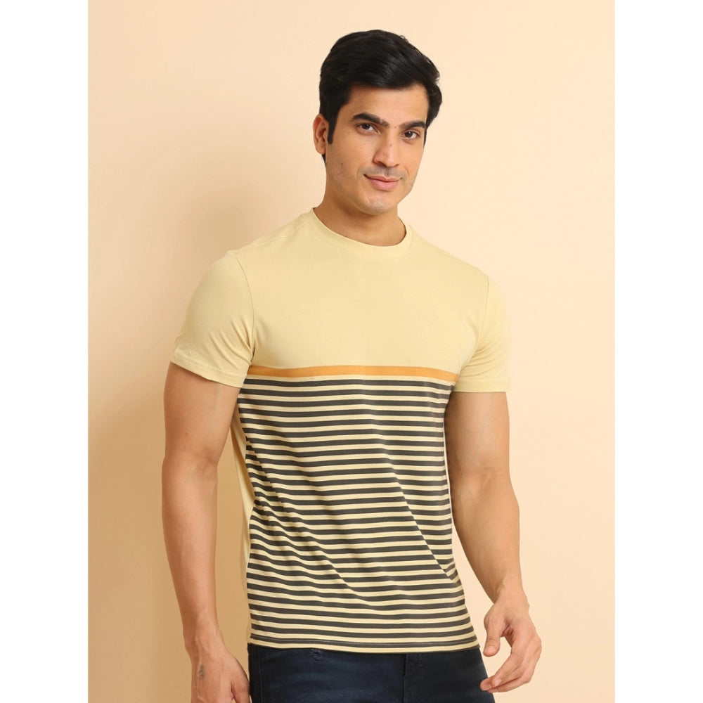 PKRKART Men's Casual Cotton Printed Round Neck Half Sleeve T-Shirt (Brown)