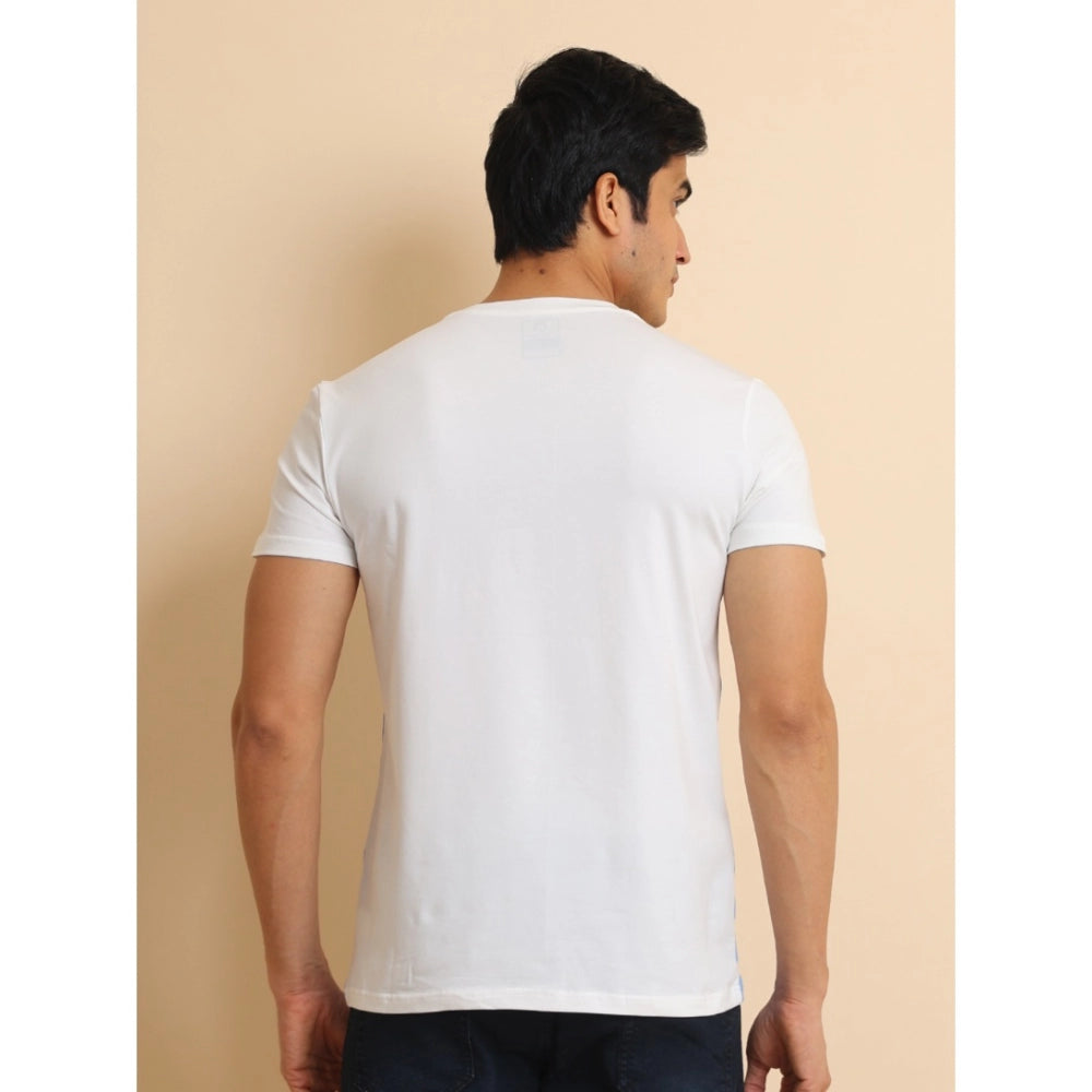 PKRKART Men's Casual Cotton Printed Round Neck Half Sleeve T-Shirt (Blue)