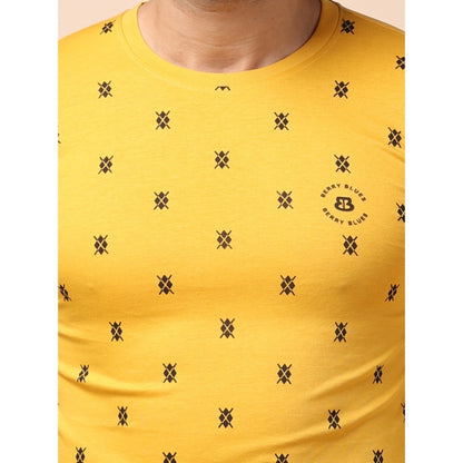 PKRKART Men's Casual Cotton Printed Round Neck Full Sleeve T-Shirt (Mustard)