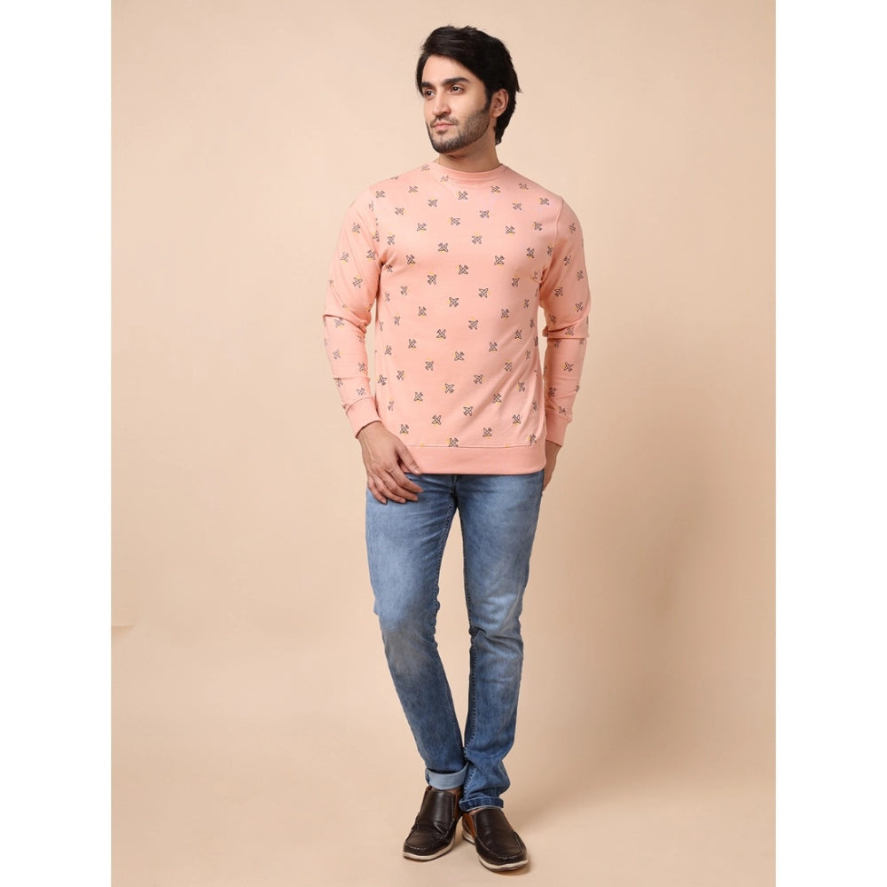 PKRKART Men's Casual Cotton Printed Round Neck Full Sleeve Sweat T-Shirt (Peach)