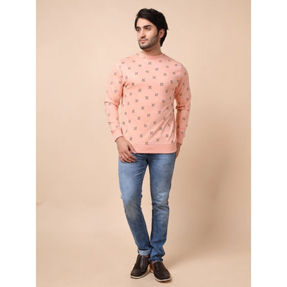 PKRKART Men's Casual Cotton Printed Round Neck Full Sleeve Sweat T-Shirt (Peach)