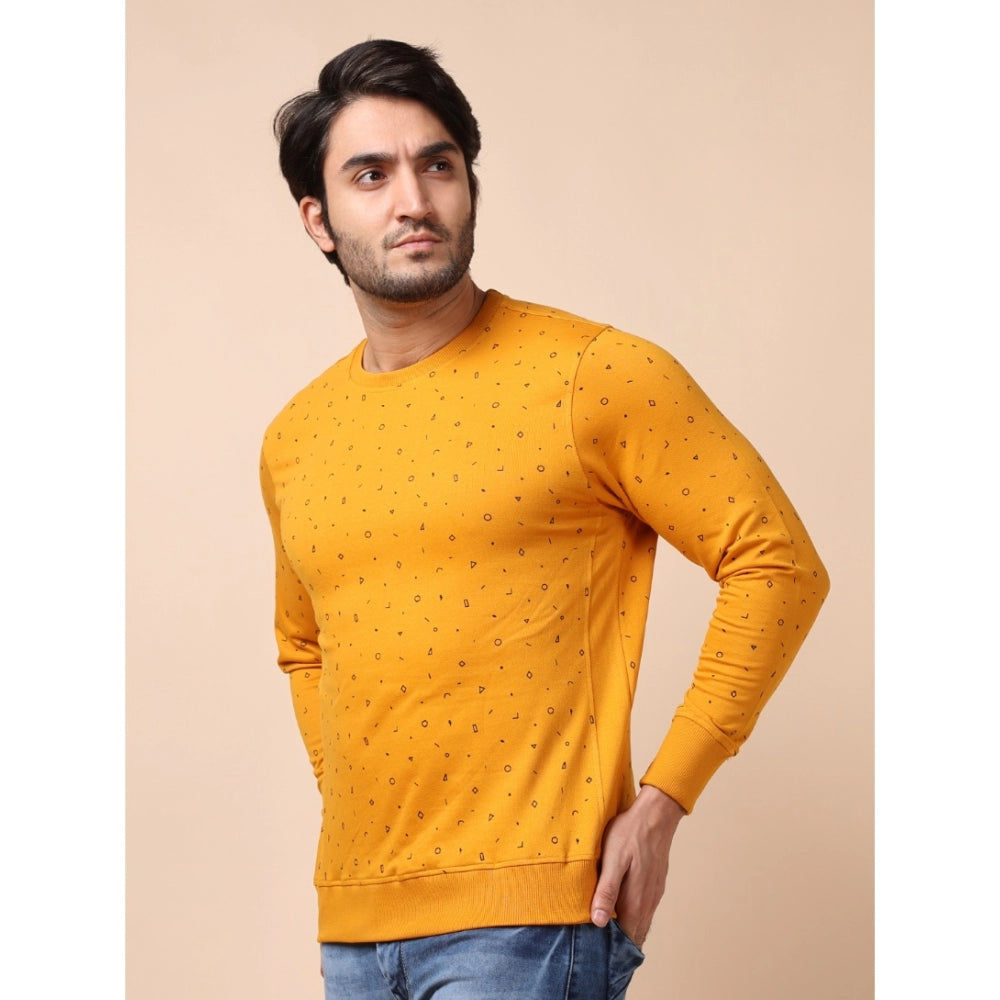 PKRKART Men's Casual Cotton Printed Round Neck Full Sleeve Sweat T-Shirt (Mustard)