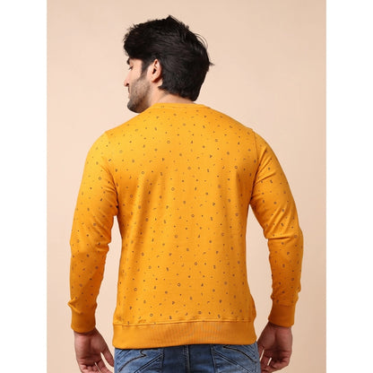 PKRKART Men's Casual Cotton Printed Round Neck Full Sleeve Sweat T-Shirt (Mustard)
