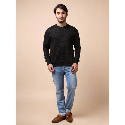 PKRKART Men's Casual Cotton Printed Round Neck Full Sleeve Sweat T-Shirt (Black)
