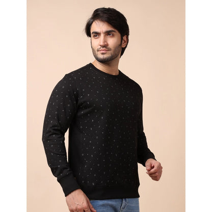 PKRKART Men's Casual Cotton Printed Round Neck Full Sleeve Sweat T-Shirt (Black)