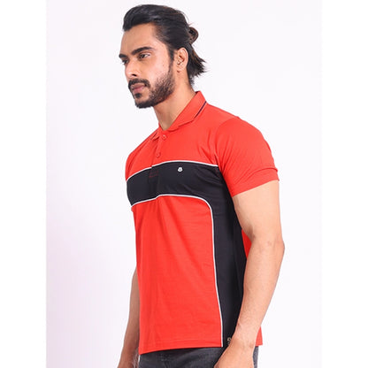 PKRKART Men's Casual Cotton Printed Polo Neck Half Sleeve T-Shirt (Red)