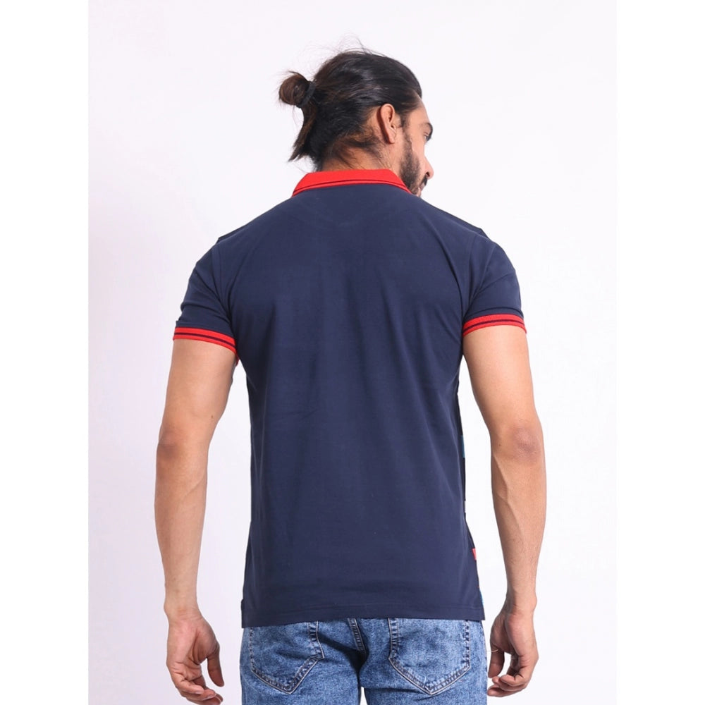 PKRKART Men's Casual Cotton Printed Polo Neck Half Sleeve T-Shirt (Navy)