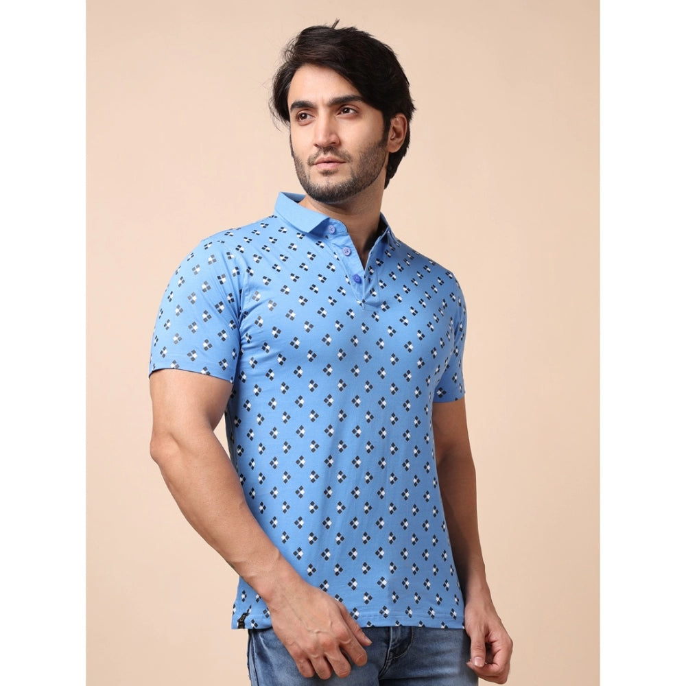 PKRKART Men's Casual Cotton Printed Polo Neck Half Sleeve T-Shirt (Blue)