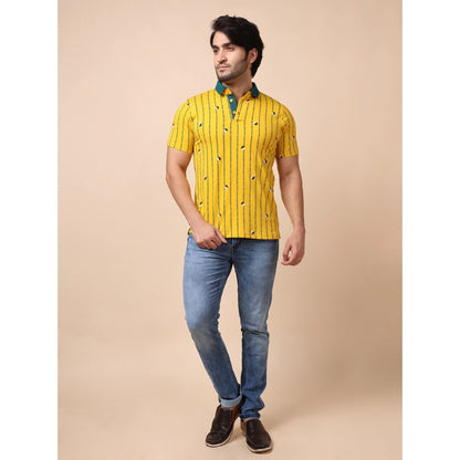 PKRKART Men's Casual Cotton Printed Polo Neck Half Sleeve T-Shirt (Yellow)