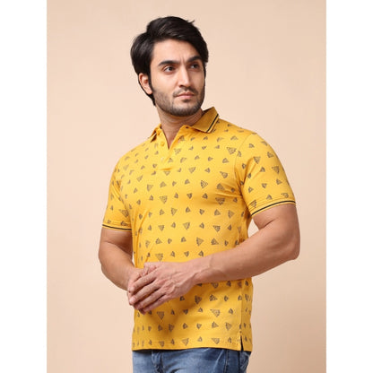 PKRKART Men's Casual Cotton Printed Polo Neck Half Sleeve T-Shirt (Mustard)