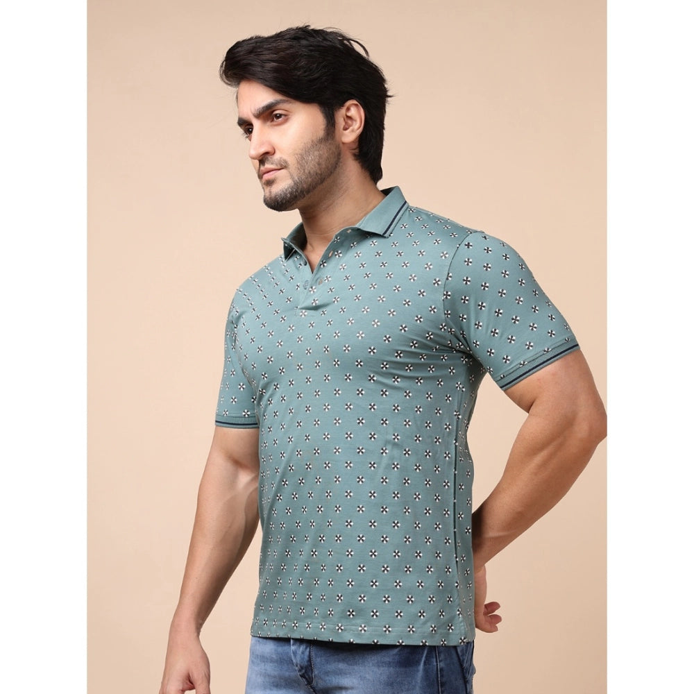 PKRKART Men's Casual Cotton Printed Polo Neck Half Sleeve T-Shirt (Grey)