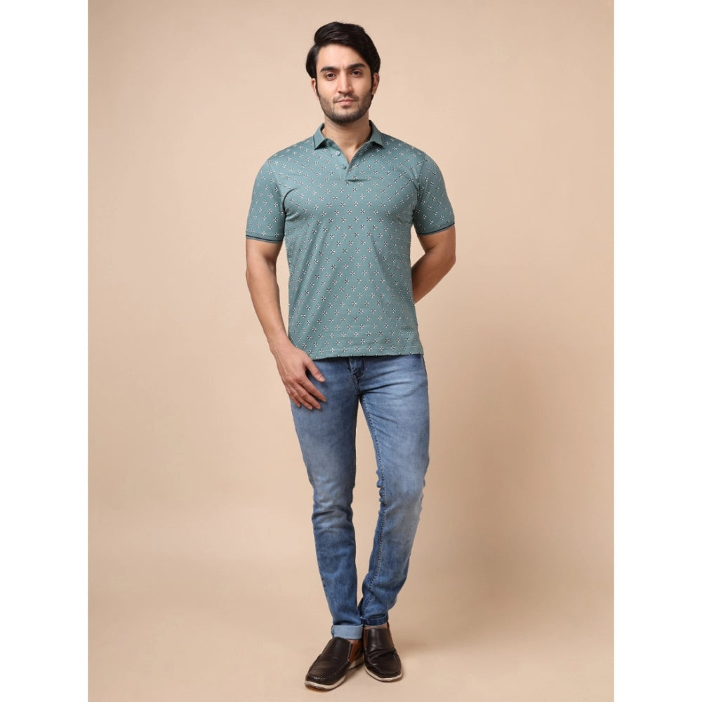 PKRKART Men's Casual Cotton Printed Polo Neck Half Sleeve T-Shirt (Grey)