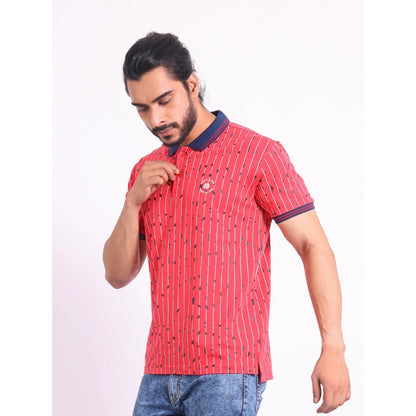 PKRKART Men's Casual Cotton Printed Polo Neck Half Sleeve T-Shirt (Red)