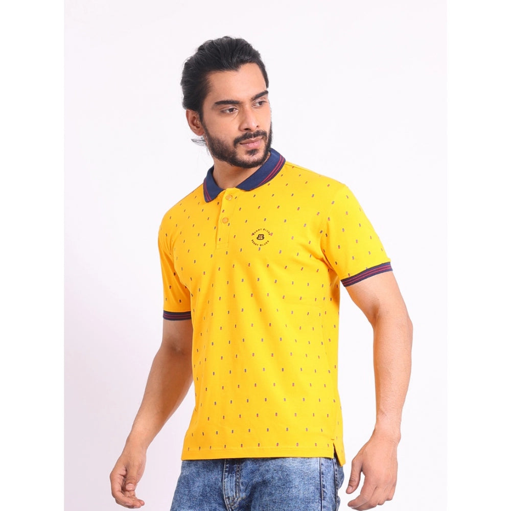 PKRKART Men's Casual Cotton Printed Polo Neck Half Sleeve T-Shirt (Turmeric)