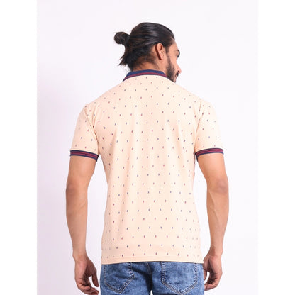 PKRKART Men's Casual Cotton Printed Polo Neck Half Sleeve T-Shirt (Peach)