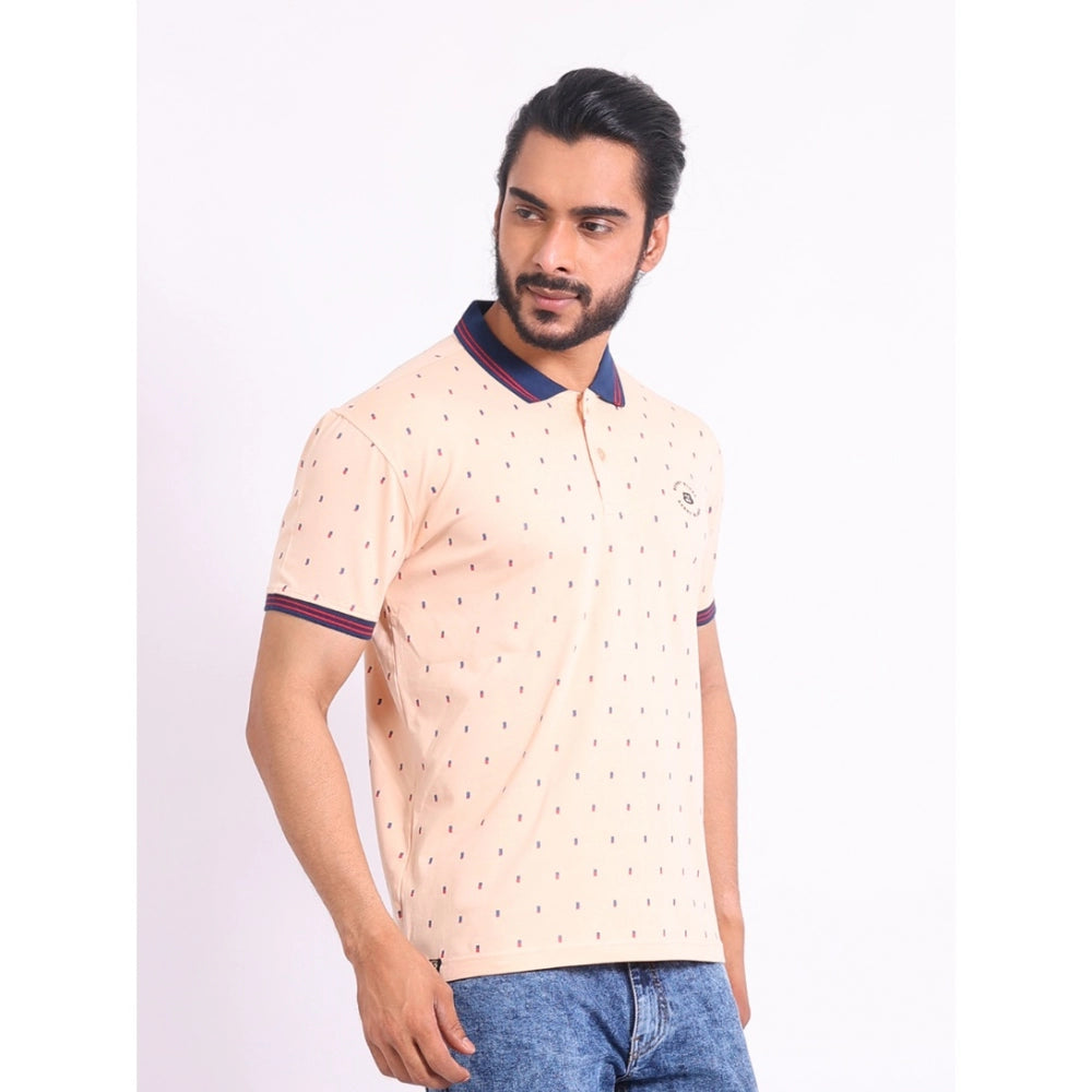 PKRKART Men's Casual Cotton Printed Polo Neck Half Sleeve T-Shirt (Peach)