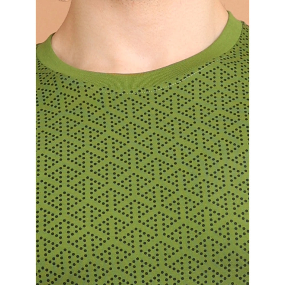 PKRKART Men's Casual Cotton Printed Round Neck Half Sleeve T-Shirt (Green)