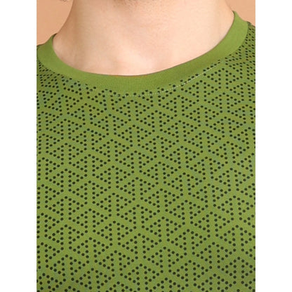 PKRKART Men's Casual Cotton Printed Round Neck Half Sleeve T-Shirt (Green)