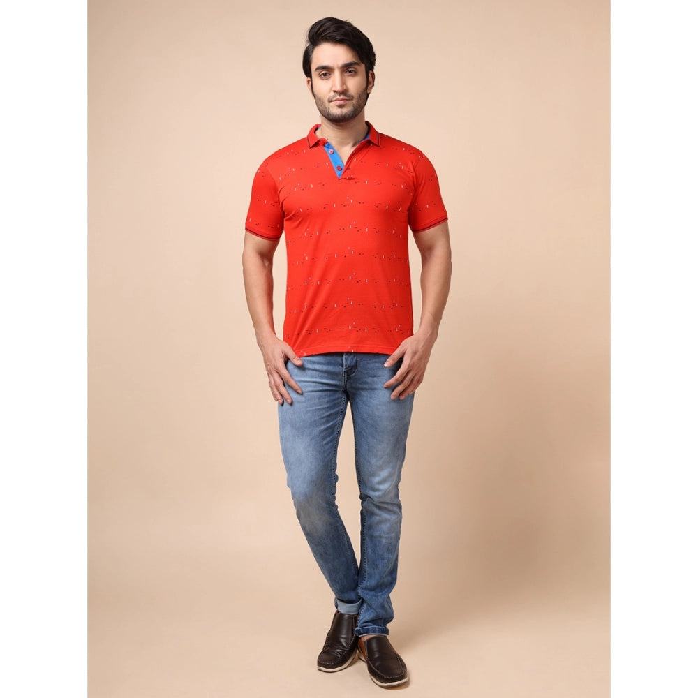 PKRKART Men's Casual Cotton Printed Polo Neck Half Sleeve T-Shirt (Red)