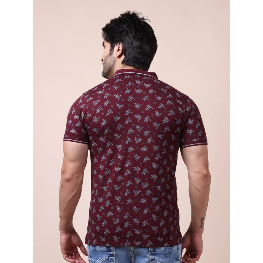 PKRKART Men's Casual Cotton Printed Polo Neck Half Sleeve T-Shirt (Plum)